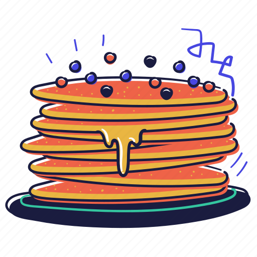Food, plate, pancakes, pancake, breakfast, blueberries, meal illustration - Download on Iconfinder