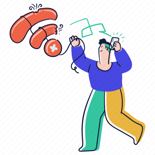 Food, sausage, network, wifi, wireless, online, internet illustration - Download on Iconfinder