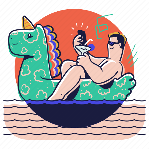 Holidays, vacation, sea, ocean, water, pool, floating illustration - Download on Iconfinder