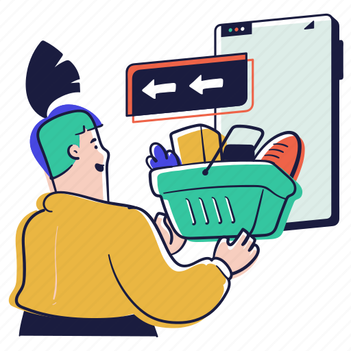 Shopping, e, commerce, shop, groceries, delivery, smartphone illustration - Download on Iconfinder