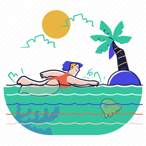 Travel, holidays, tree, beach, sea, swimming, ocean illustration - Download on Iconfinder