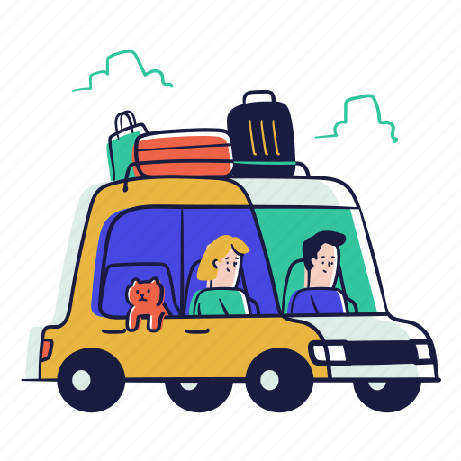 Travel, transportation, vehicle, automobile, luggage, baggage, pet illustration - Download on Iconfinder