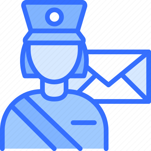 Postman, letter, envelope, woman, uniform, post, office icon - Download on Iconfinder