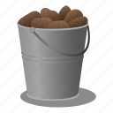 bucket, cartoon, food, full, hand, paper, potato