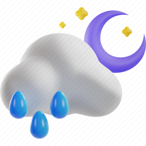 Rainy, moon, star, cloud, weather 3D illustration - Download on Iconfinder