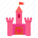 cartoon, castle, flag, object, pink, princess, tower