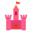 cartoon, castle, flag, object, pink, princess, tower 
