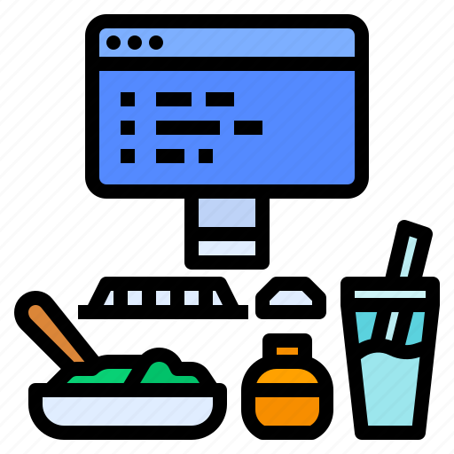 Computer, lunch, monitor, table, working icon - Download on Iconfinder