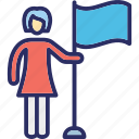 business woman, businessman, businessman silhouette, woman with flag