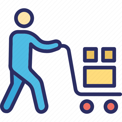 Courier service, delivery, delivery postman, hand trolley, package icon - Download on Iconfinder