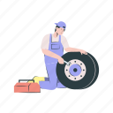 wheel, maintenance, mechanic, repair, vehicle, technician, wrench