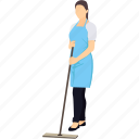 cleaner maid, cleaning woman, janitor, lady, maid, sweeper, woman