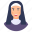 mother superior, nanny, nun, prioress, vestal 