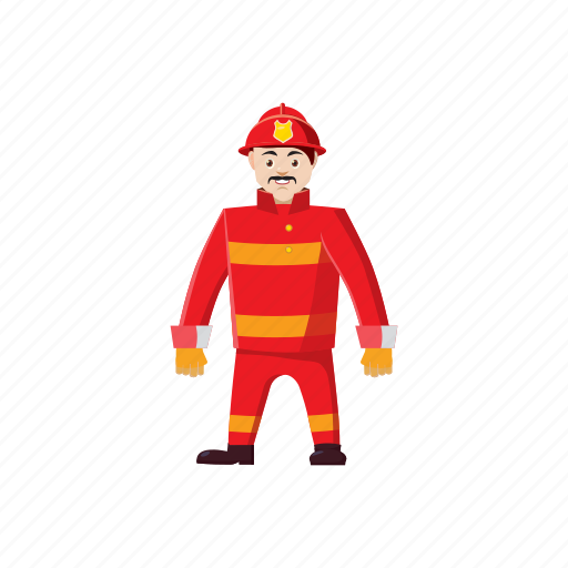 Cartoon, firefighter, firemen, helmet, rescue, safety, uniform icon - Download on Iconfinder