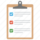 checklist, productivity report, questionnaire, survey list, to do list
