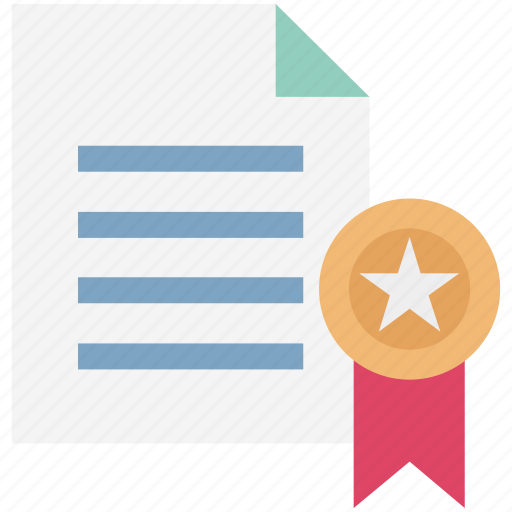 Badge with papers, certificate, certification, deed, degree, diploma, position certificate icon - Download on Iconfinder