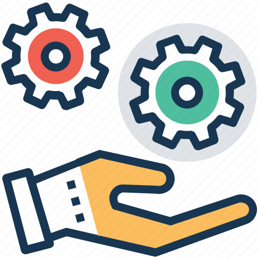Complete solutions, hand palm cogwheels, integrated solutions, kpi performance, teamwork icon - Download on Iconfinder