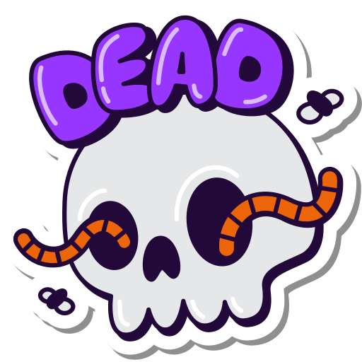 Dead, head, skull, worms, tired, project, status sticker - Free download