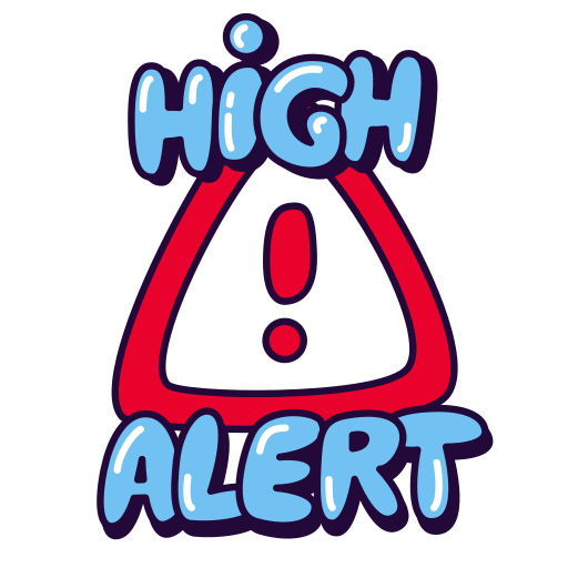 High, alert, warning, notification, attention, caution, priority sticker - Free download