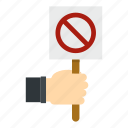 board, hand, holding, message, placard, stop, white