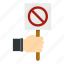 board, hand, holding, message, placard, stop, white 