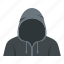 criminal, dark, hood, hoodie, male, man, person 