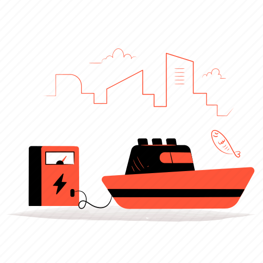 Ecology, transportation, electric, boat, ship, vehicle, electricity illustration - Download on Iconfinder