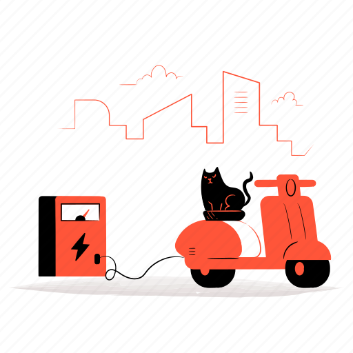 Ecology, transportation, electric, vespa, vehicle, electricity, charge illustration - Download on Iconfinder