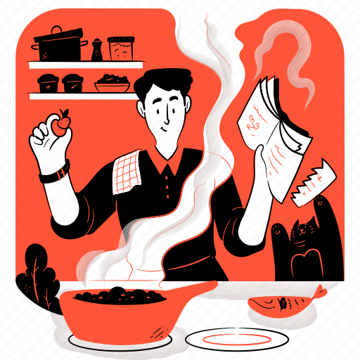 Food, cooking, cook, kitchen, chef, man, home illustration - Download on Iconfinder