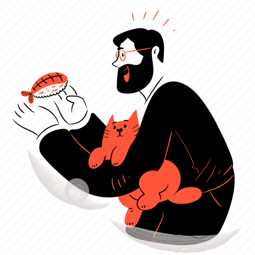 Food, sushi, rice, fish, seafood, man, cat illustration - Download on Iconfinder