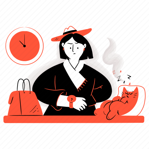 Leisure, woman, late, clock, time, watch, cat illustration - Download on Iconfinder