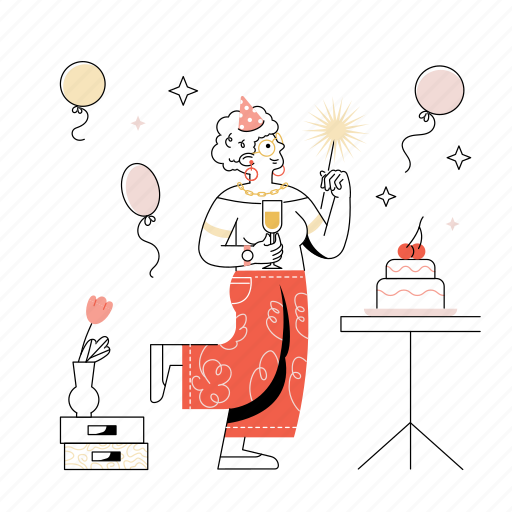 Woman, drinking, champagne, party, birthday, event, celebration illustration - Download on Iconfinder