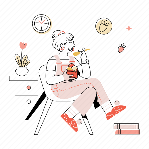 Woman, mows, delicious, ice, cream, cone, person illustration - Download on Iconfinder