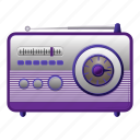 cartoon, fm, logo, music, radio, retro, violet