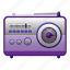 cartoon, fm, logo, music, radio, retro, violet 