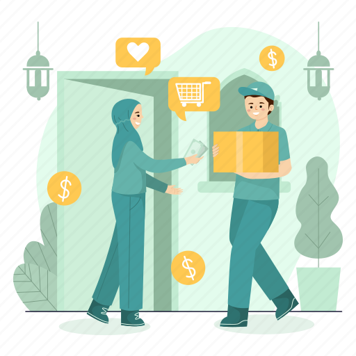 Ramadan, eid, shopping, ecommerce, cash on delivery, cod, package illustration - Download on Iconfinder