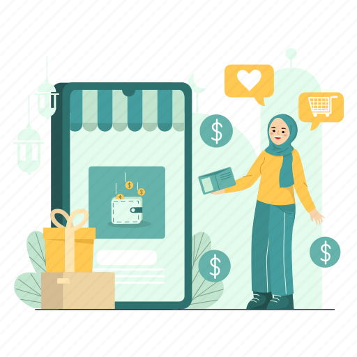 Ramadan, eid, shopping, ecommerce, cashback, refund, payment illustration - Download on Iconfinder