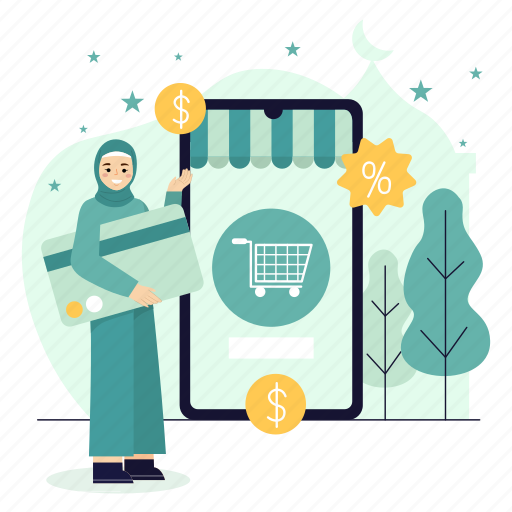 Ramadan, eid, shopping, ecommerce, credit card, payment, card payment illustration - Download on Iconfinder