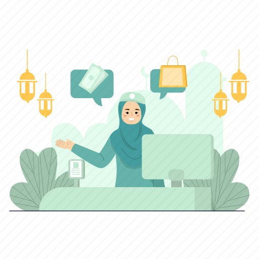 Ramadan, eid, shopping, ecommerce, cashier, payment, pay illustration - Download on Iconfinder
