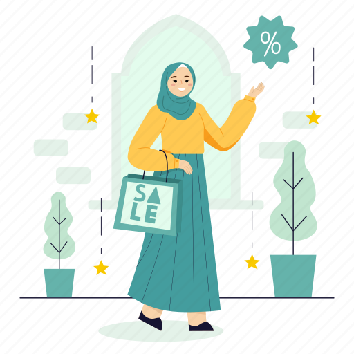 Ramadan, eid, shopping, ecommerce, sale, discount, fashion illustration - Download on Iconfinder