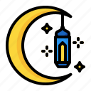 crescent moon, moon, night, lanterns
