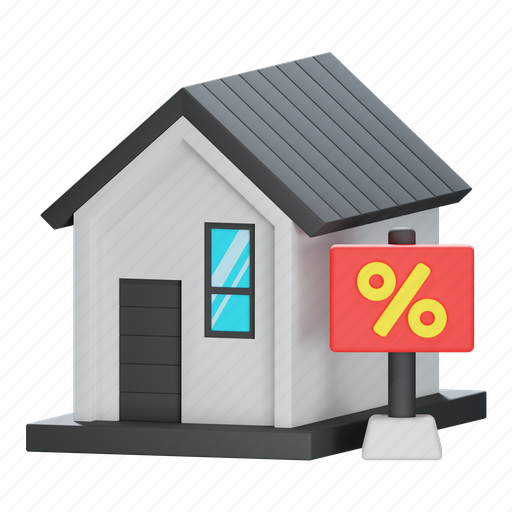 Home, discount, property, real, estate, house, sale 3D illustration - Download on Iconfinder