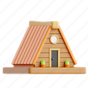 cabin, real estate, property, housing, 3d icon, 3d illustration, 3d render, building