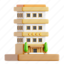 hotel, real estate, property, housing, 3d icon, 3d illustration, 3d render, building