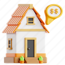 house, price, real estate, property, housing, 3d icon, 3d illustration, 3d render, building
