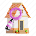 search, real estate, property, housing, 3d icon, 3d illustration, 3d render, building