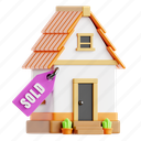 sold, real estate, property, housing, 3d icon, 3d illustration, 3d render, building