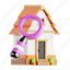 search, real estate, property, housing, 3d icon, 3d illustration, 3d render, building 