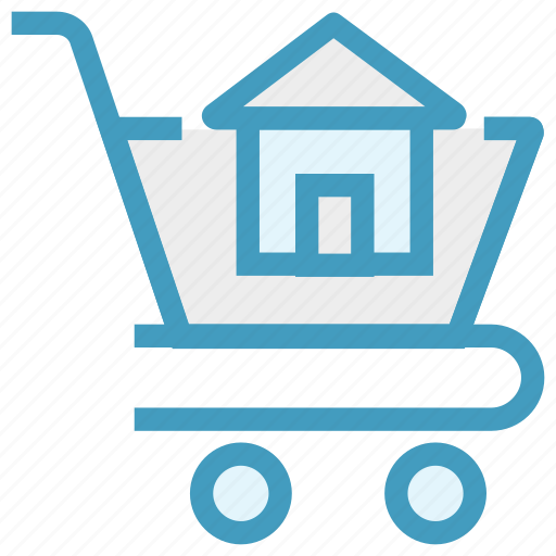 Cart, concrete cart, construction, house, house cart, house in cart, real estate icon - Download on Iconfinder