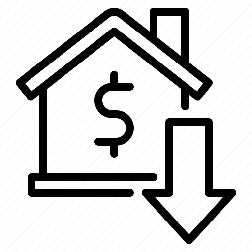 House, home, real estate, building, price down, decrease, down arrow icon - Download on Iconfinder